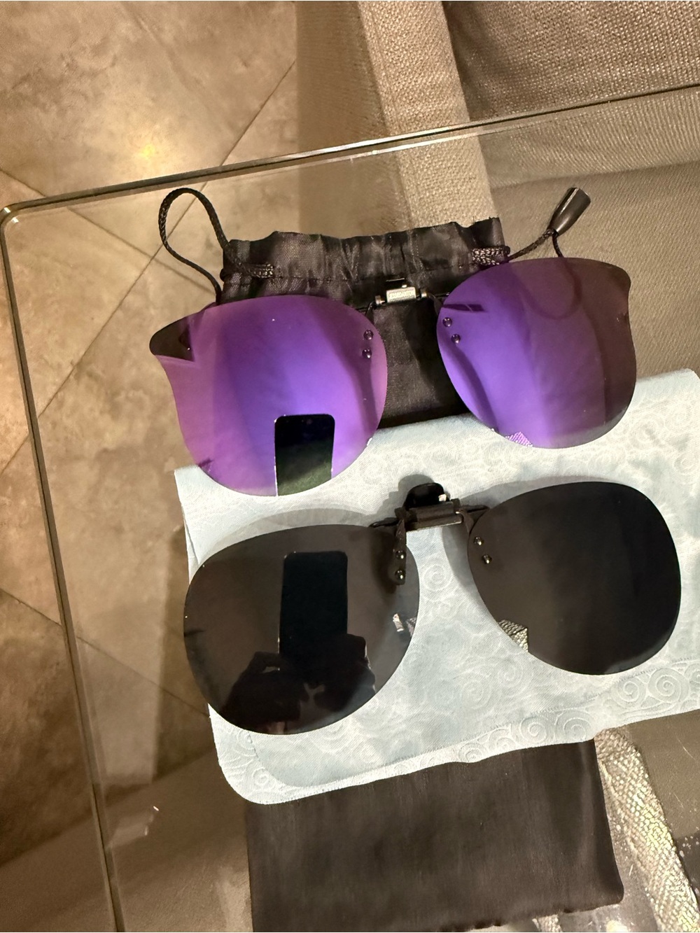 Clip-On Sunglasses with Purple and Black Lenses